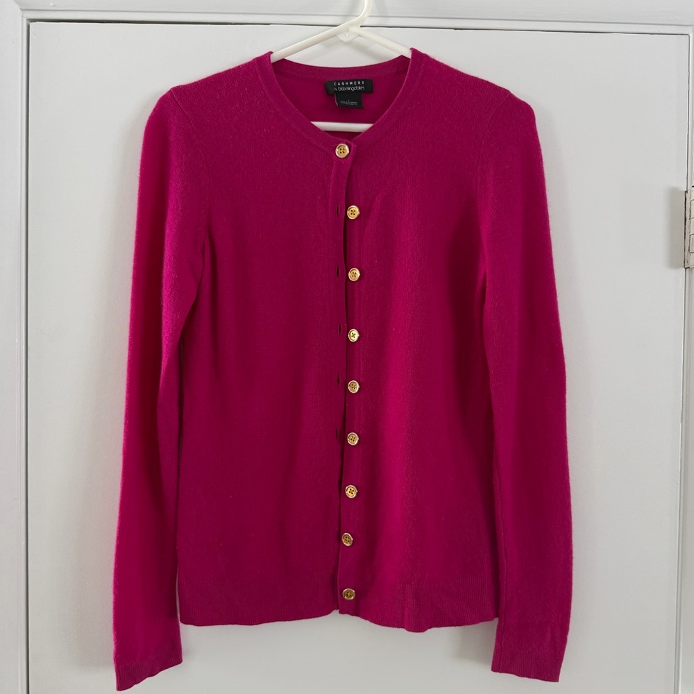 Bloomingdale’s 100% Cashmere Fuchsia Cardigan Sweater / Classic Luxury